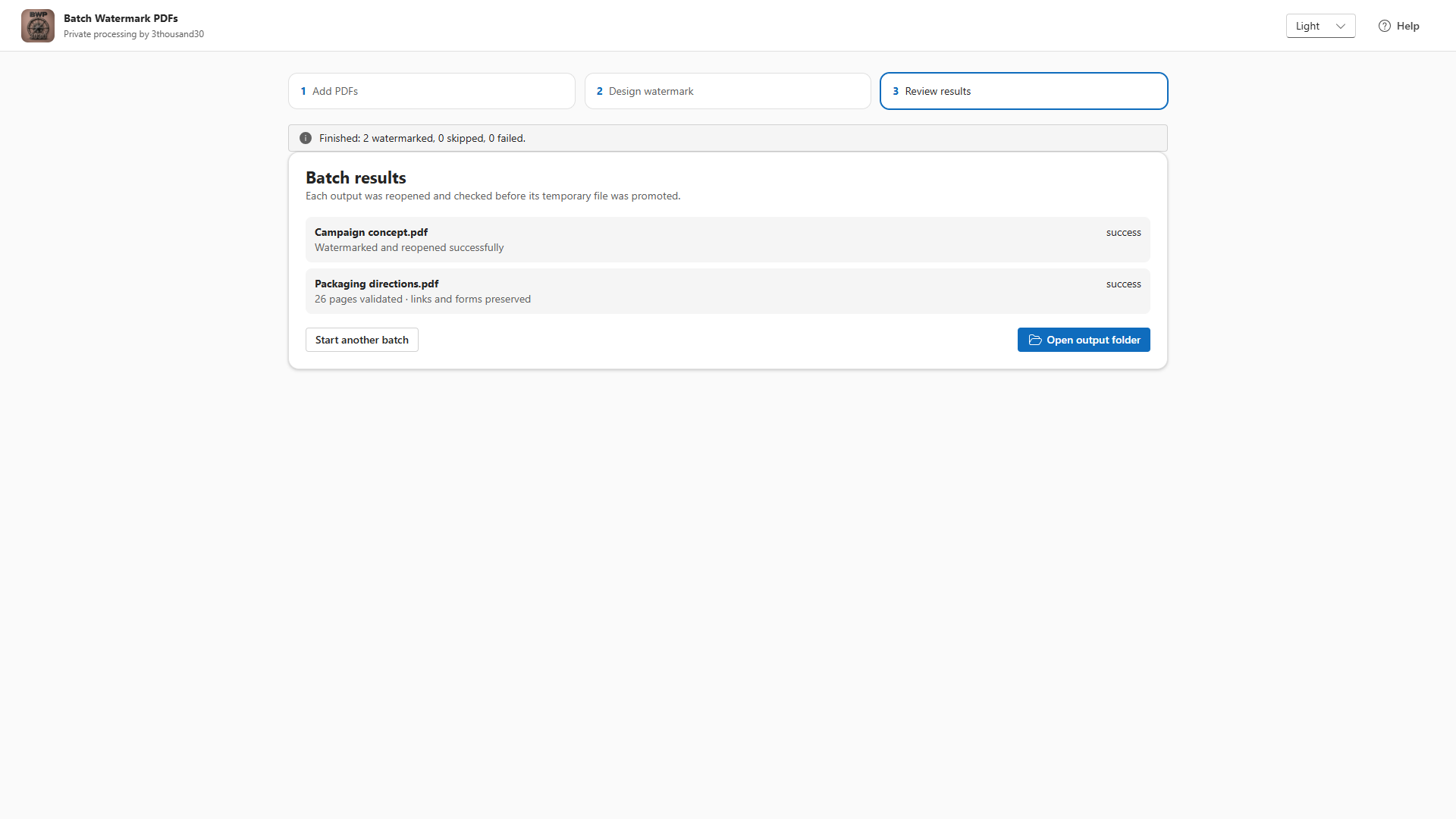 Review every watermarked output